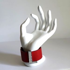 Monogram L Rhinestone Leatherette Adjustable Buckle Bracelet